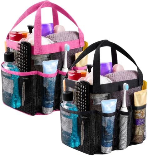 Lifewit Mesh Shower Caddy Portable, Dorm Room Essential, 2 Pack, Black&Pink