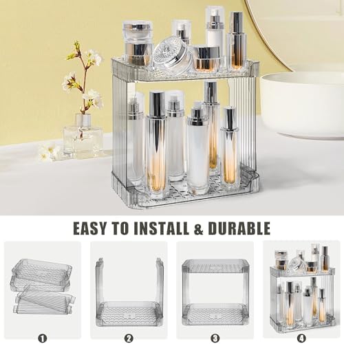 Bathroom Counter Organizer Cosmetics Skincare Organizers-2 Tier-Grey