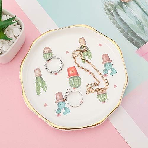 Stephanie Imports Cacti Ceramic Trinket Plate and Decorative Jewelry Dish