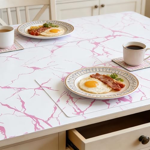 Pink Marble Pattern Shelf Liner, Non-Adhesive Non-Slip Thickened