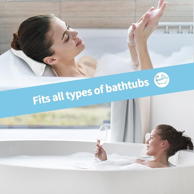 Luxury Bath Pillow, Slip-Resistant Neck & Back Support | 2 Strong Suction Cups Hold the Pillow Firmly in Place on Any Tub, Jacuzzi, or Spa Surface, Relaxing Spa Essentials