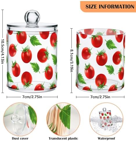 DOMIKING Fruit Leaf Vegetable White 2 Pack Cotton Swab Holder Dispenser Plastic Jar Bathroom Storage Canister Acrylic Containers for Cotton Round Pads Ball Swab