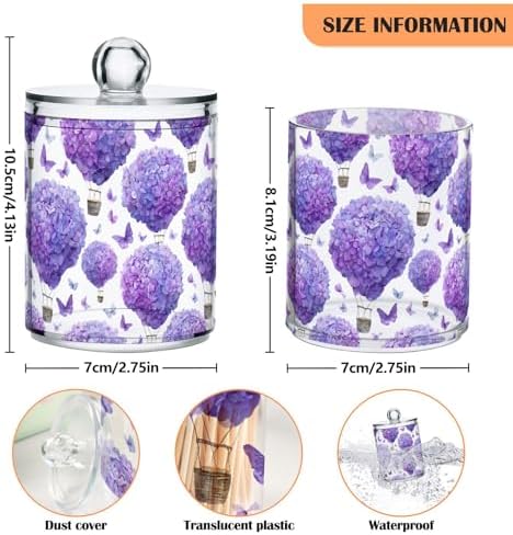 ALAZA Hydrangea Flower Beautiful 4 Pack Qtip Holder Dispenser for Cotton Swabs, Balls, Pads, Floss 10 oz Plastic Canister Organizer