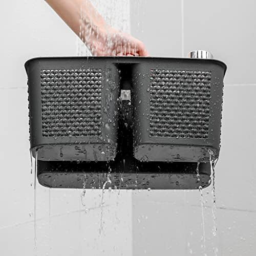 Plastic Portable Shower Caddy Basket with Handle, 3 Compartments, Dark Grey