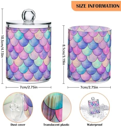 MNSRUU 2 Pack Qtip Holder Organizer Dispenser Colorful Mermaid Scales Bathroom Storage Canister Cotton Ball Holder Bathroom Containers for Cotton Swabs/Pads/Floss