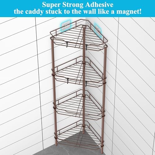 HuggieGems Metal Floor Standing Corner Shower Caddy, Coffee, 4 Tier