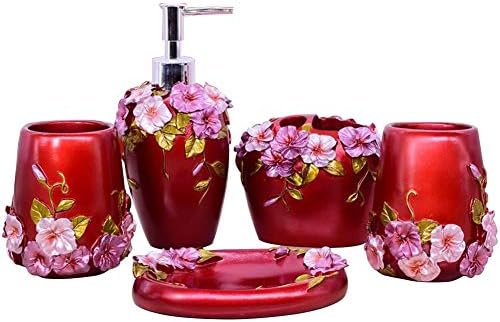 LUANT Vintage Pink Bathroom Accessories, 5Piece Bathroom Accessories Set, Bathroom Set Features, Soap Dispenser, Toothbrush Holder, Tumbler & Soap Dish - Bath Gift Set (deep red)