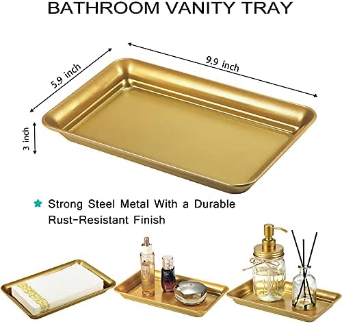 SheeChung Metal Vanity Tray, Bathroom Counter Storage Tray, Gold 4 Pack