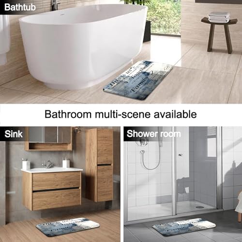 Lnond 4Pcs Shower Curtain Set with Toilet Lid Cover and Non-Slip Rugs for Bathroom,Navy Blue and White Abstract Motivational Bathroom Sets with Shower Curtain and Rugs