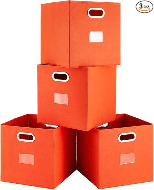 Foldable Cube Storage Bins Set of 4 Fabric Storage Boxes with Dual Metal Handles for Organizing Clothes, Toys, Towels 13x13x13 inch (13x13x13 inch, 4Pack Orange)