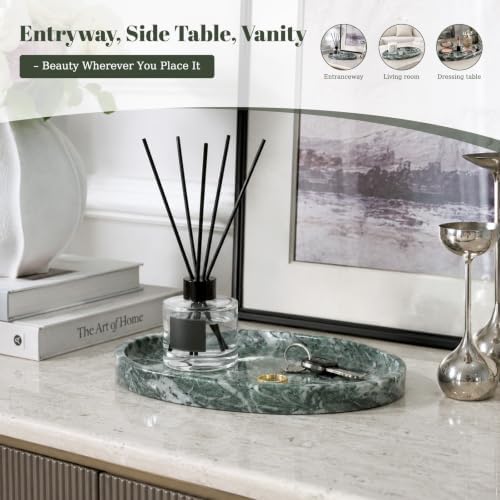 Koville Natural Marble Tray, Vanity Decorative Oval Marble Tray for Home, Countertop Organizer, Catchall Tray for Perfume, Candles, Jewelry
