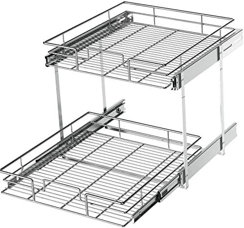 LOVMOR 2 Tier Individual Pull Out Cabinet Organizer 19½" W x 21½" D, Slide Out Kitchen Cabinet Storage Sliding Shelves