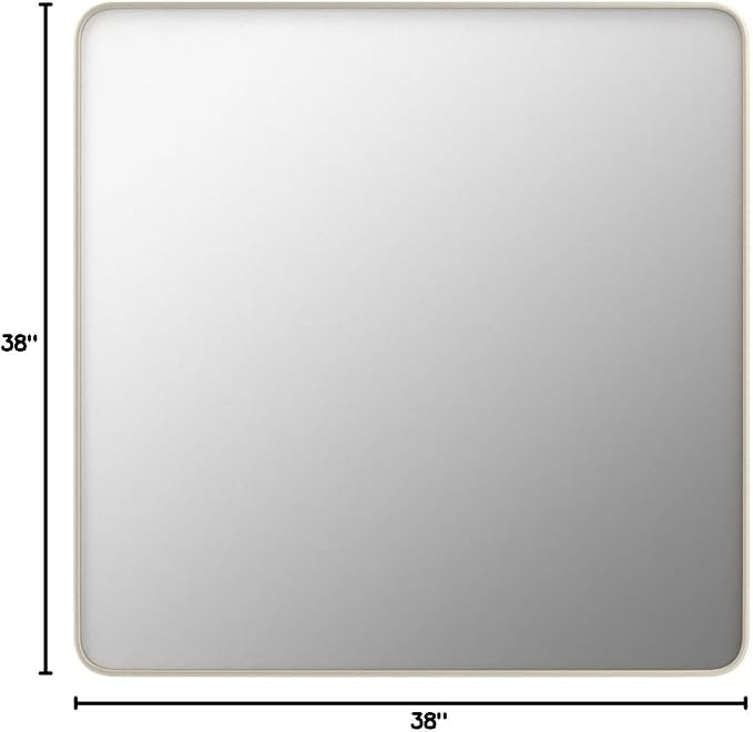 LOAAO 38X38 Inch Brushed Nickel Bathroom Mirror | Rounded Rectangle, Silver Metal Frame, Anti-Rust, Tempered Glass, Hangs Horizontally or Vertically