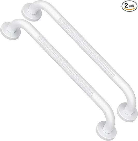 2 Pack 16 Inch Oil Rubbed White Shower Grab Bars w/Anti-Slip knurled Grip, iMomwee Stainless Steel Wall Mount Bathroom Safety Balance Handrail, Handicap Elderly Senior Assist Textured Grab Bar Handle