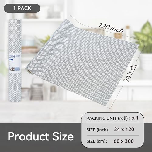 FIFTY FEET 24"x120" Non-Adhesive Shelf Liner for Kitchen Cabinets and Drawers, Washable Non-Slip PVC Cabinet Liner (Black Circle)(1 Roll)