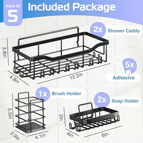 Shower Caddy, Shower Shelves, 5-Pack, Stainless Steel Bathroom Organizer, No Drilling Required, Rustproof Shelves Rack