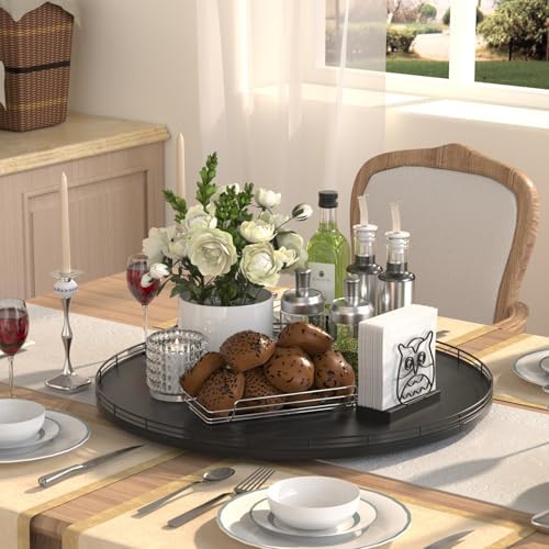 Oroyutor 21-Inch Extra Large Oak Lazy Susan with Black Metal Rail