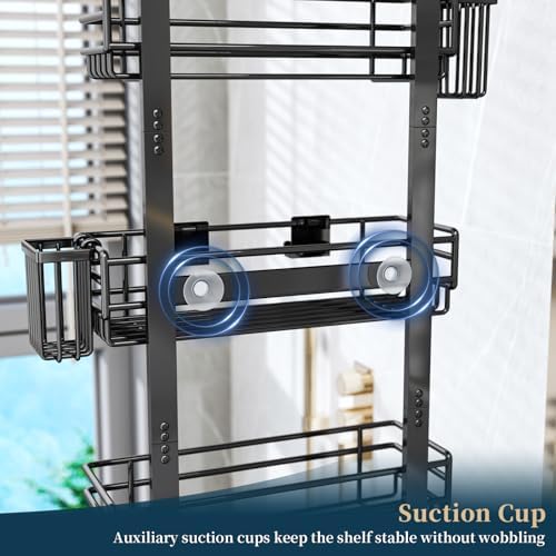 Consumest Over The Door Shower Caddy - 5 Tier Adjustable Shower Organizer Hanging with 2 Toothbrush Holders & 4 Hooks, Rustproof Organizer Shelf, Storage Rack for Bathroom, Black
