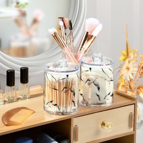 2 Pack Qtip Holder Organizer Dispenser Seagull Pattern Bathroom Storage Canister Cotton Ball Holder Container for Cotton Pads/Swabs/Floss