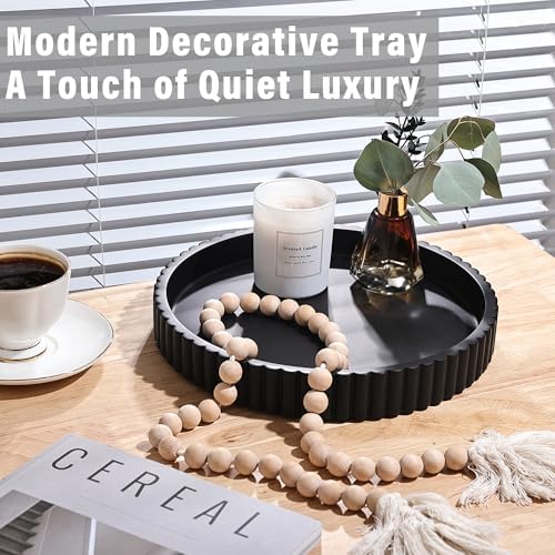 100% Concrete Round Decorative Tray for Coffee Table, 10.8 Inch, Black