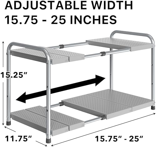Simple Houseware Under Sink 2-Tier Heavy Duty Expandable Organizer, Silver