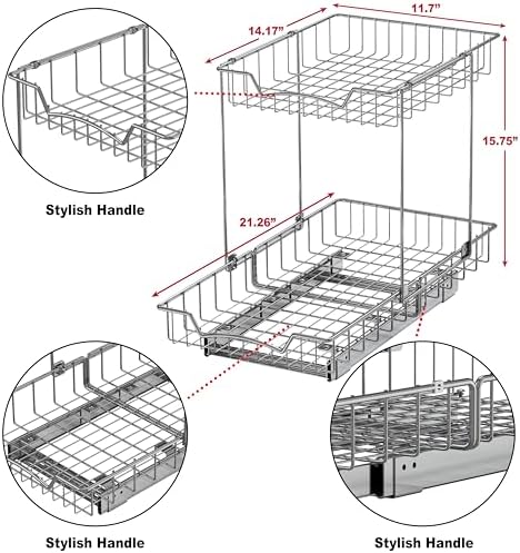 Simple Houseware 2-Tier (L+L) Pull Out Under Cabinet Sliding Shelf, Chrome