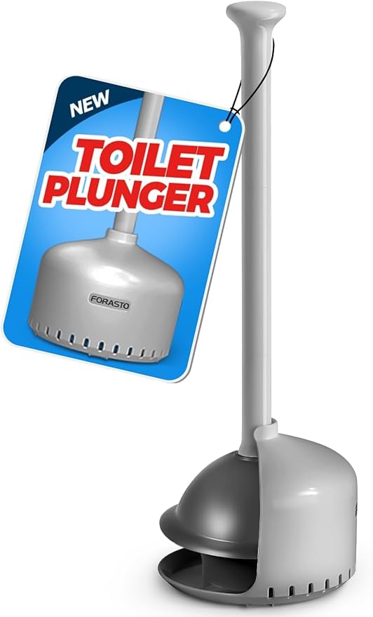 FORASTO Toilet Plunger with Holder - Heavy Duty Bathroom Cleaning Tools | Plungers for Bathroom, Toilet Bowl Cleaners, Apartment Must Haves, Bathroom Decor Accessories, Home Essentials, Charcoal Gray