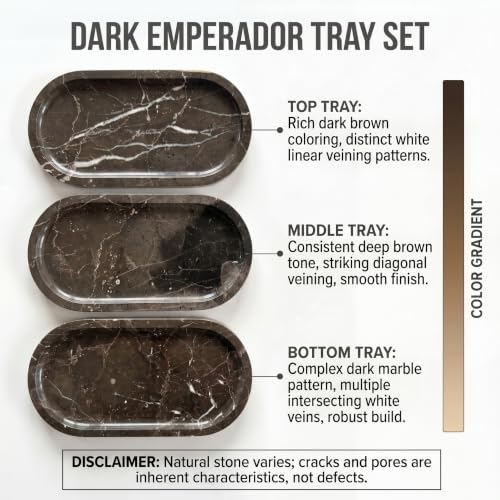YKAJO Dark Emperador Oval Marble Tray, 11.8x5.9 Vanity Perfume Organizer