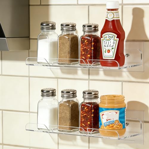 Corner Shower Caddy Shelf Rack 2 Tier Adhesive Shower Organizer Essentials - No Drilling Acrylic Bathroom Storage Rack with Hooks No Drilling Shelves (12"x4" 2 Tier Clear)