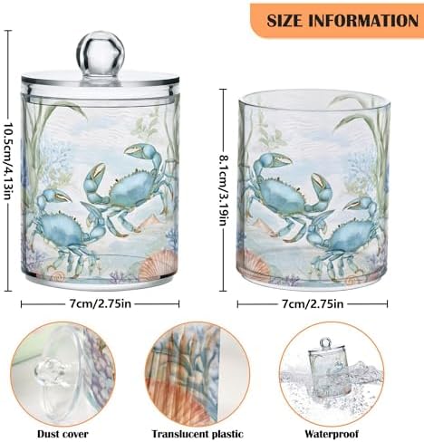 MNSRUU 4 Pack Qtip Holder Organizer Dispenser Crab Bathroom Storage Canister Cotton Ball Holder Bathroom Containers for Cotton Swabs/Pads/Floss