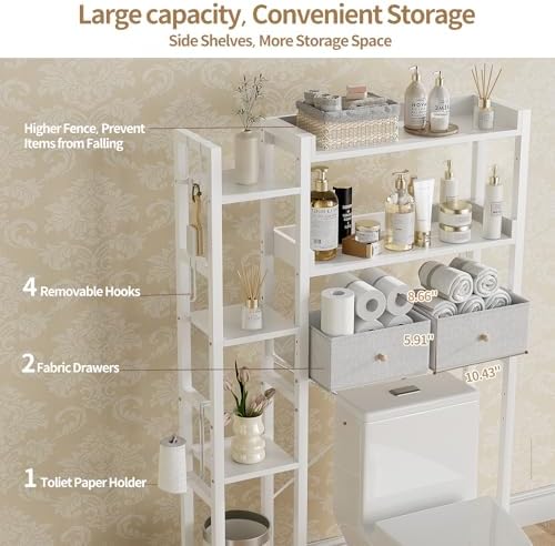 Housolution 7 Tier Over the Toilet Storage with 2 Drawers, White