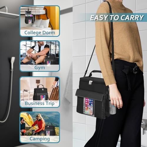 Portable Shower Caddy Tote Bag, Mesh Hanging Organizer, Black