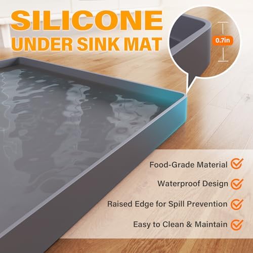 FLATO Waterproof Under Sink Mat, 25" x 19", Dark Gray