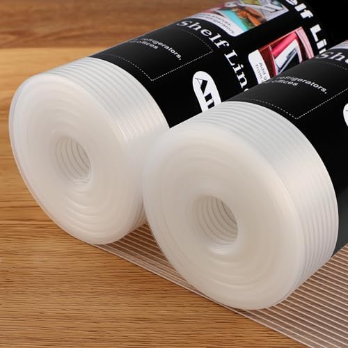 Anoak Shelf Liner Cabinet Liner, Non Adhesive Drawer Liner, Washable 17.5 Inch x 20 FT(240 Inch) x 2Rolls Waterproof Durable Non-Slip Shelf Liner for Kitchen, Drawer, Refrigerator Stripe Clear