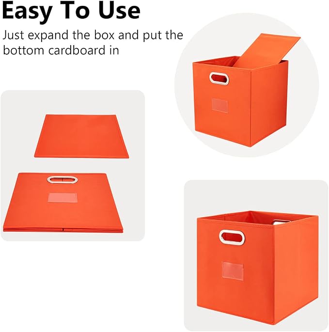Foldable Cube Storage Bins Set of 4 Fabric Storage Boxes with Dual Metal Handles for Organizing Clothes, Toys, Towels 13x13x13 inch (13x13x13 inch, 4Pack Orange)