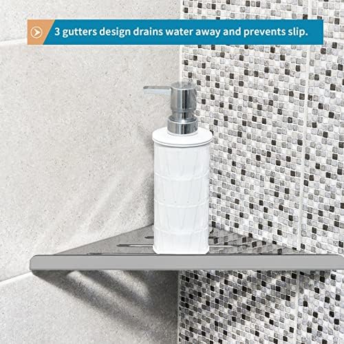 2 Pcs 304 Stainless Steel Corner Shelf with Screws, Triangle Shower Caddy, Wall Mount Soap Holder for Bathroom, Kitchen Organization (Polished Silver)