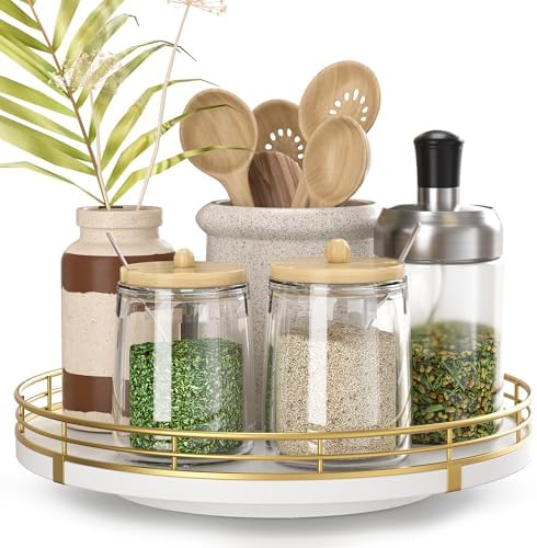 Oroyutor 9-Inch Wooden Lazy Susan Spice Organizer for Cabinet