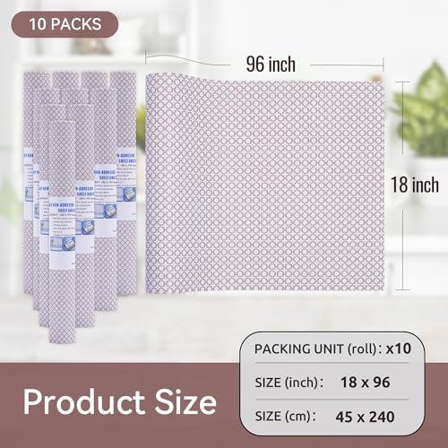 FIFTY FEET 18"x96" Non-Adhesive Shelf Liner for Kitchen Cabinets and Drawers, Washable Non-Slip PVC Cabinet Liner (Red Circle)(10 Roll)
