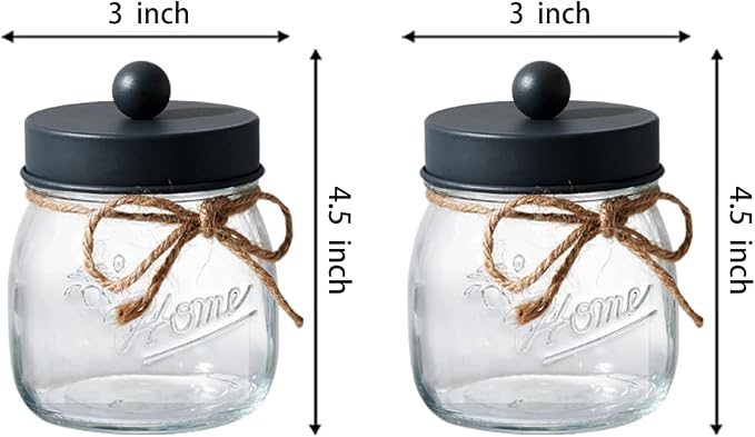 SheeChung 2 Pack Qtip Holder, Bathroom Jars, Cotton Swab Holders, Cute Mason Jars Bathroom Shelf Decor for Cotton Balls, Floss Picks - Vintage Gray