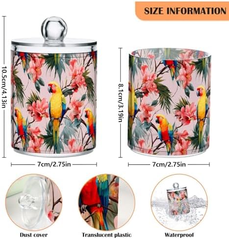 4 Pack Qtip Holder Dispenser with Lids, Parrot Tropical Flower Plastic Storage Containers,Bathroom Canisters Organizer for Cotton Ball, Cotton Swab, Cotton Round Pads, Floss 21216100