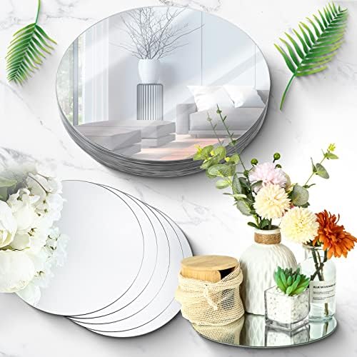 Tuanse 18 Pcs Round Mirror Candle Plate Set Round Trays Circle Centerpieces for Tables Mirror Plate Party Tiles for Wedding Decor Crafts Christmas Decorations(10 Inch)