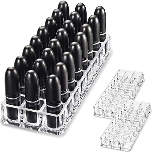 (Set Of 2) Acrylic Lipstick Makeup Organizers 24 Space Beauty Storage Refillable Cosmetic Container - Clear