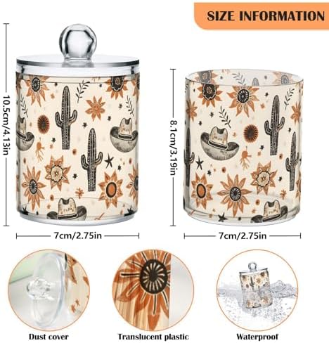 2 Pack Qtip Holder Organizer Dispenser Western Cowboy Hats Suns Cactus Bathroom Storage Canister Cotton Ball Holder Container for Cotton Pads/Swabs/Floss
