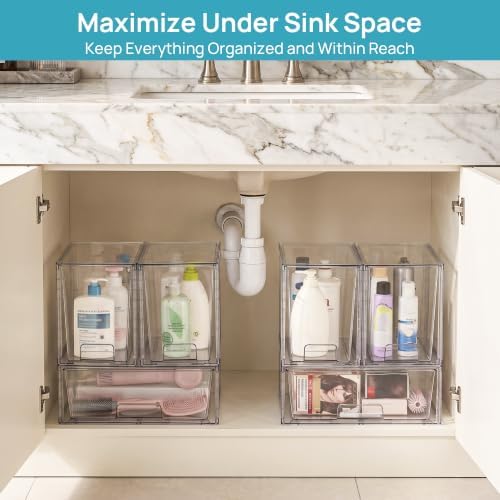 Vtopmart Clear Stackable Storage Drawers, 6 Pack Wide Tall Set