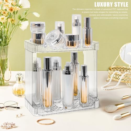 Bathroom Counter Organizer Cosmetics Skincare Organizers-2 Tier-Clear