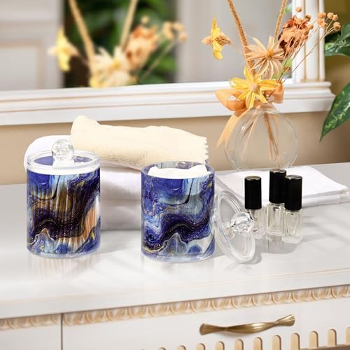 MNSRUU 4 Pack Qtip Holder Organizer Dispenser Purple Blue Marbling Bathroom Storage Canister Cotton Ball Holder Bathroom Containers for Cotton Swabs/Pads/Floss