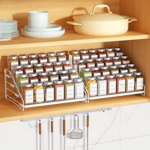 BOIVSHI Spice Organizer for Cabinet, Depth Adjustable Spice Rack, White