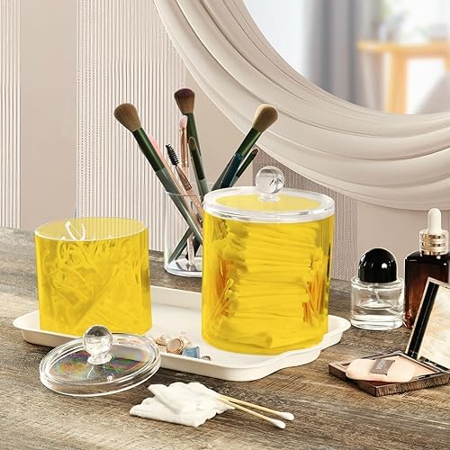 Gredecor Gold Apothecary Jars with Lids for Bathroom & Kitchen Organization Containers Acrylic Plastic Organizers Great for Q-Tip Cotton Swabs, Jewelry, Food & Candy Storage, Set of 2 Sizes