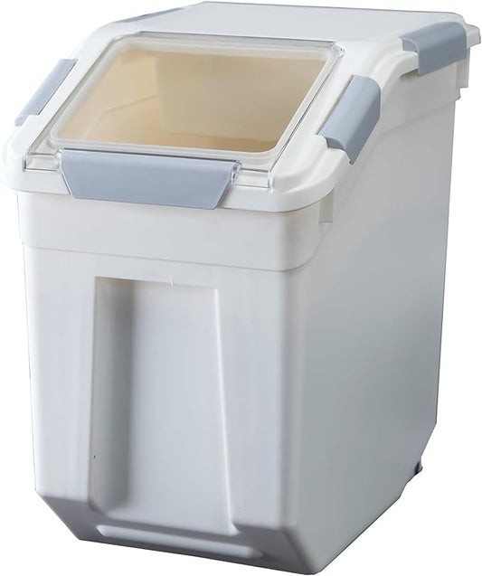 25 Liter / 40 lbs Rice Storage Container with Measuring Cup, BPA free, For Rice | Grain | Pet Food | Flour, 1 count, White