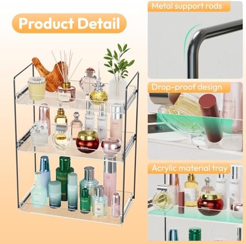 NPPLUS 3 Tier Bathroom Counter Organizer Matte Black+Clear Acrylic Vanity